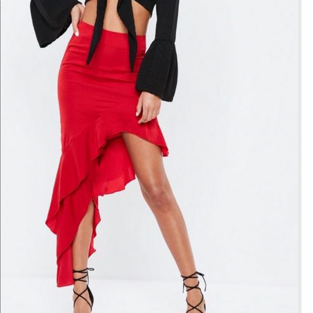 Red satin skirt